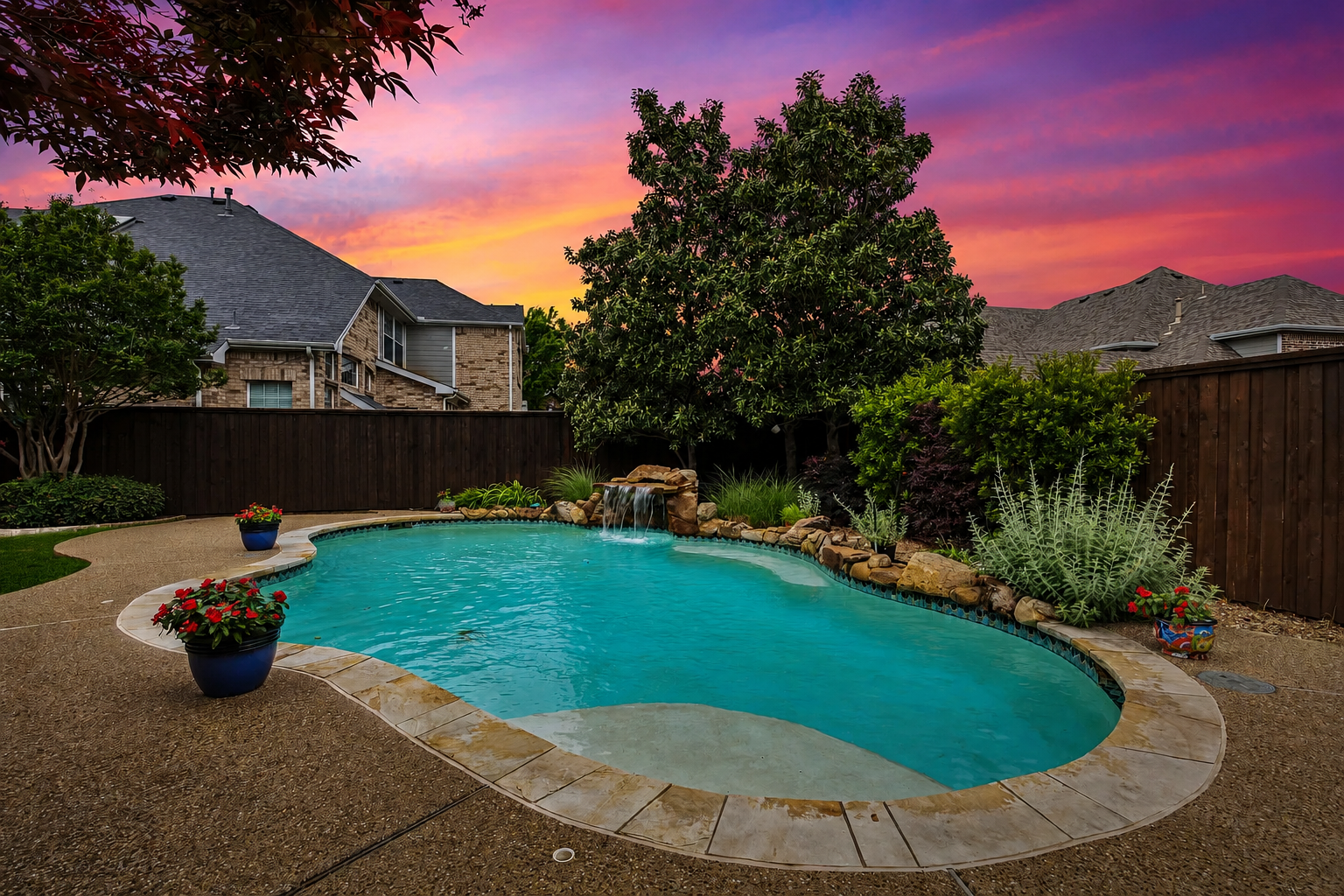Private pool at sunset